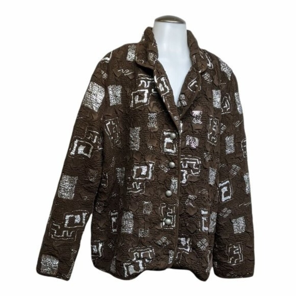Tally-Ho Shacket Women 1X Collared Button Down Jacket Brown Textured Crinkle
